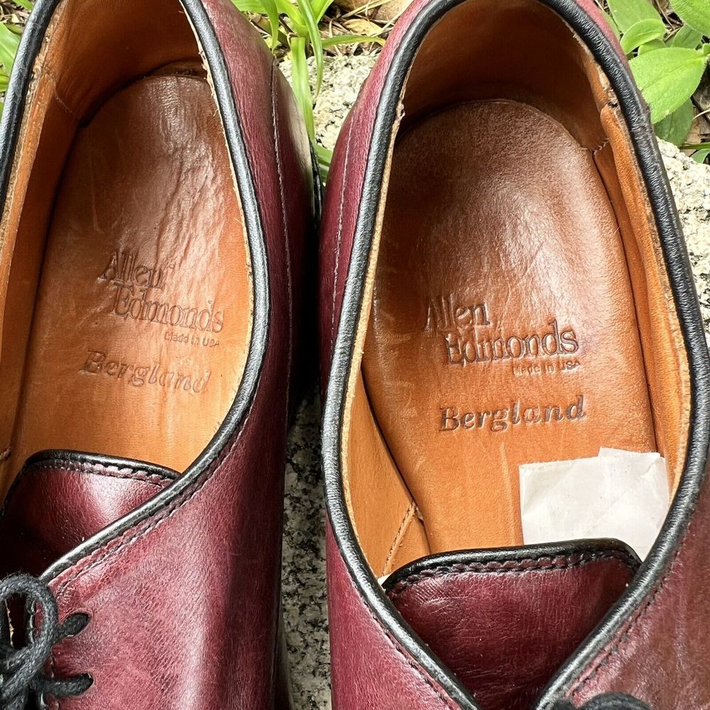 ALLEN EDMONDS BERGLAND Burgundy 8.5 D MENS CAPTOE RUBBER Vibram SOLE DRESS SHOES - Picture 6 of 10